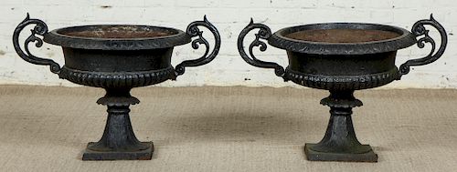 Pair of Victorian Cast Iron Garden Urns