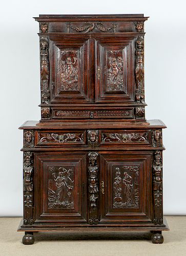 Antique Henry II Style Carved Walnut Cabinet, Ex. Nelson Shanks collection