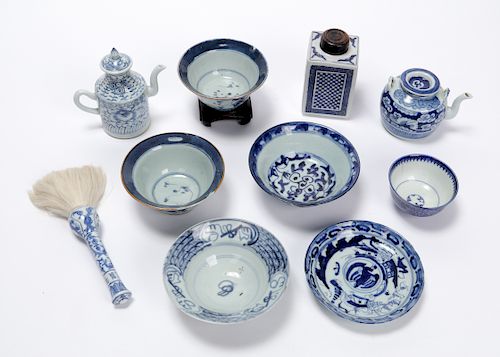 Fine 10 pc Antique Chinese Blue and White Porcelain Collection