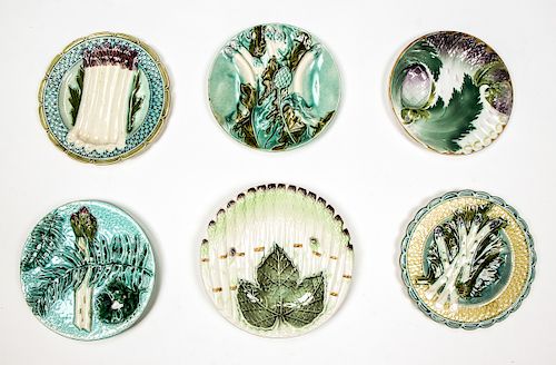 Collection of 6 Antique Asparagus Plates, France