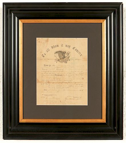 1863 US Service Discharge Certificate of Abram R. Cole