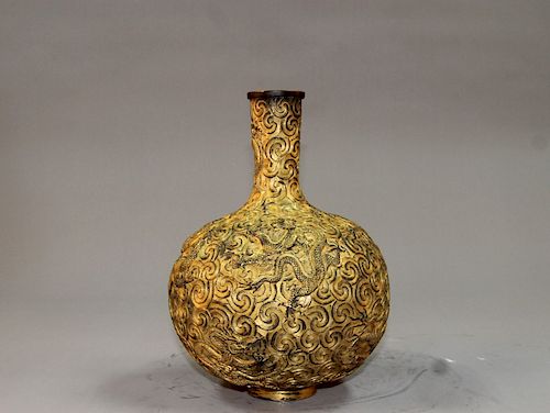 Chinese gilt bronze vase, Kangxi mark. 