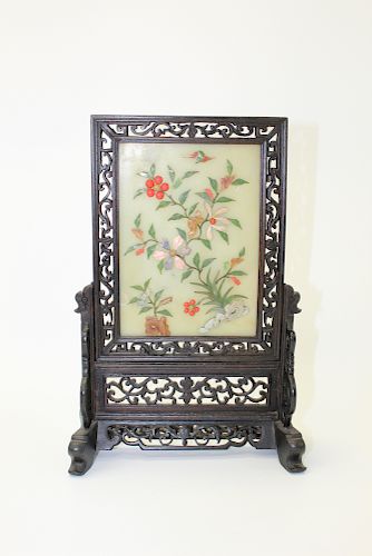 Chinese carved soapstone screen.