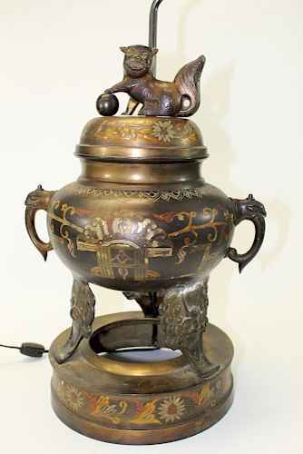 Chinese metal incense burner with silver inlaid, made