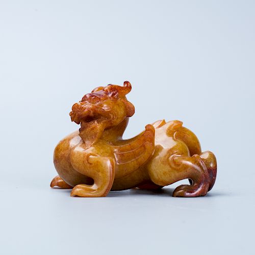 Chinese carved yellow jade beast. 