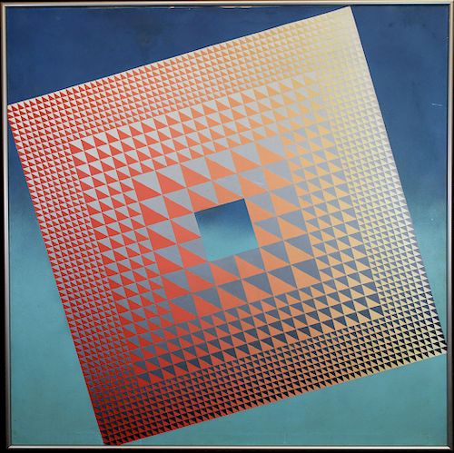 1974 Op-Art Painting, National Academy Label