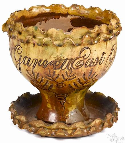 Chester County, Pennsylvania redware flowerpot and undertray, dated 1825