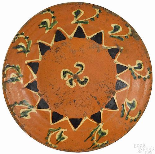 North Carolina redware dish, early 19th c., attributed to Solomon Loy of Alamance County