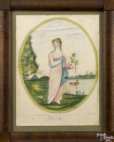 Eunice Pinney (Windsor, Connecticut 1770-1849), watercolor portrait of Peace, signed lower right