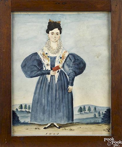 Jacob Maentel (American 1763-1863), watercolor full-length portrait of Catherine Carver Bishop