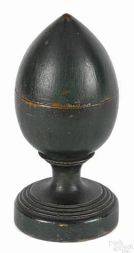Pennsylvania turned and painted poplar acorn-form canister, 19th c.