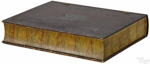 Carved and painted book-form box, 19th c., retaining its original polychrome surface