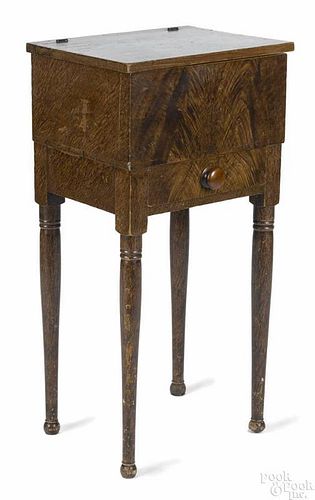 New England Sheraton painted pine stand, ca. 1840, with a lift lid compartment