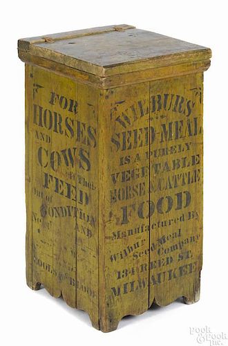 Wisconsin painted pine advertising bin, late 19th c., for Wilbur's Seed-Meal