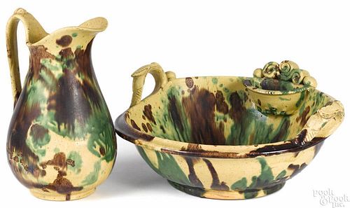 Shenandoah Valley earthenware pitcher and basin, 19th c.