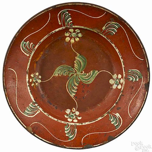 Rare North Carolina redware charger, ca. 1810, possibly Dennis pottery, New Salem, North Carolina