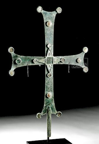 Superb Holyland Byzantine Brass Cross w/ Glass