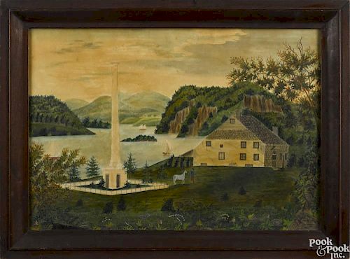 American watercolor on paper view of Washington's Headquarters in Newburgh, New York, mid 19th c.
