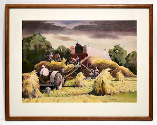 Keith Shaw Williams - Harvesting Grain - Original, Signed Watercolor