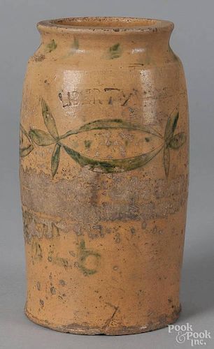 Earthenware jar, dated 1862, probably New Jersey, both sides stamped Liberty