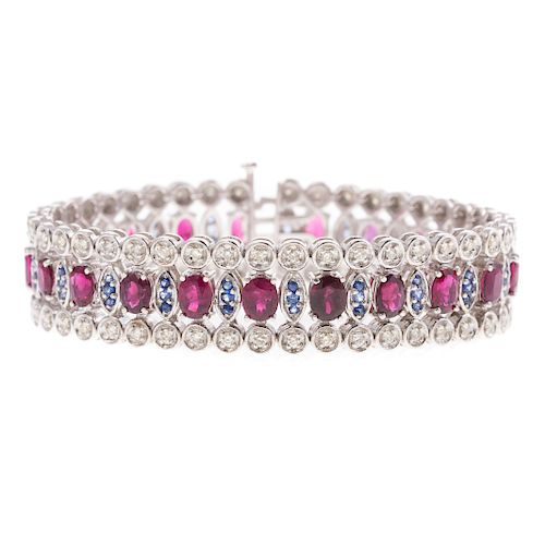 A Ladies Ruby & Diamond Bracelet in 14K