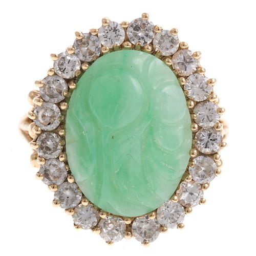 A Ladies Jade & Diamond Ring in 14K Gold
