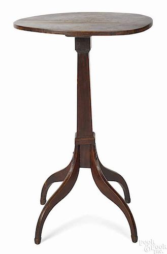 New England maple candlestand, early 19th c., the oblong top over an unusual square standard