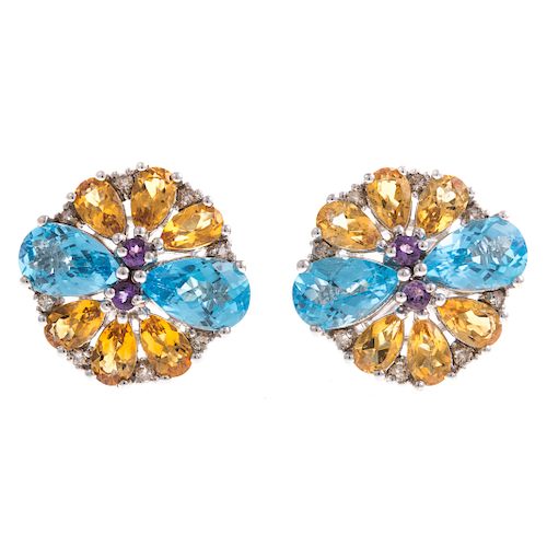 A Ladies Pair of Gemstone Earrings in 18K Gold