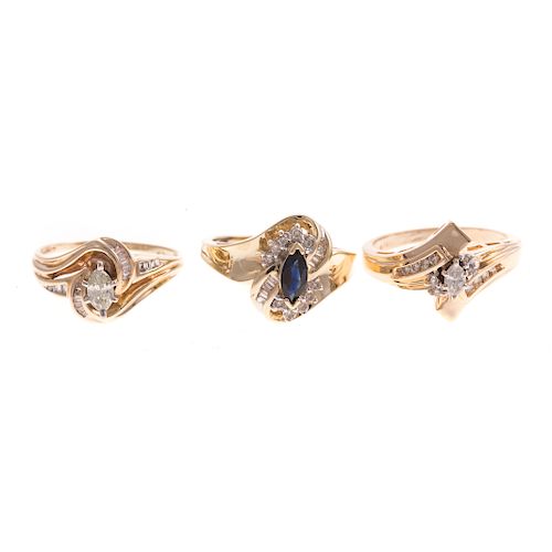 A Trio of Ladies Diamond & Sapphire Rings in Gold