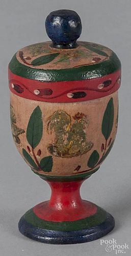 Joseph Lehn (Lancaster, Pennsylvania 1798-1892), turned and painted lidded saffron cup