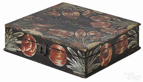 Berks County, Pennsylvania painted pine Bucher box, 19th c., the lid inscribed U. Fiescher