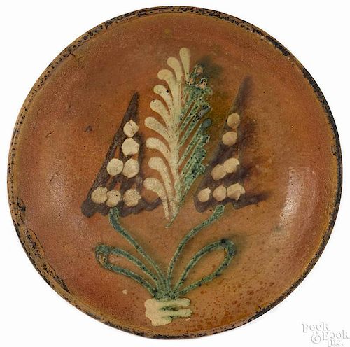 Pennsylvania redware pie plate, 19th c., attributed to the Diehl Pottery