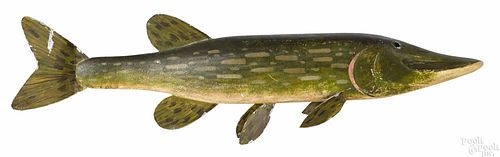 Wisconsin carved and painted Northern Pike, early 20th c., with tin fins, 36'' l.