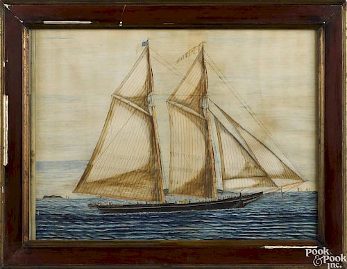 Watercolor of the two-masted American ship Crown Points, ca. 1860, under sail