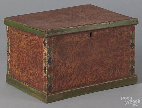 Pennsylvania painted walnut lock box, ca. 1800, with a later decorated surface by Peter Deen