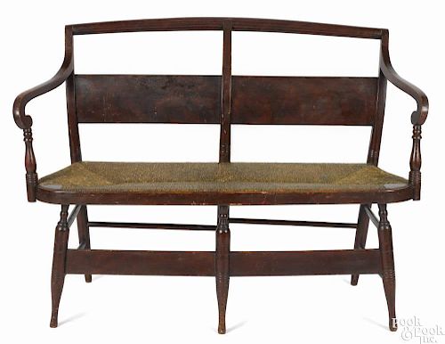 Sheraton painted love seat, ca. 1830, possibly Baltimore, with a rush seat