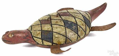 Carved and painted turtle fishing decoy, early 20th c.