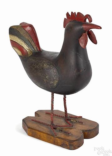 Carved and painted walnut rooster, early 20th c., by Stephen Polaha