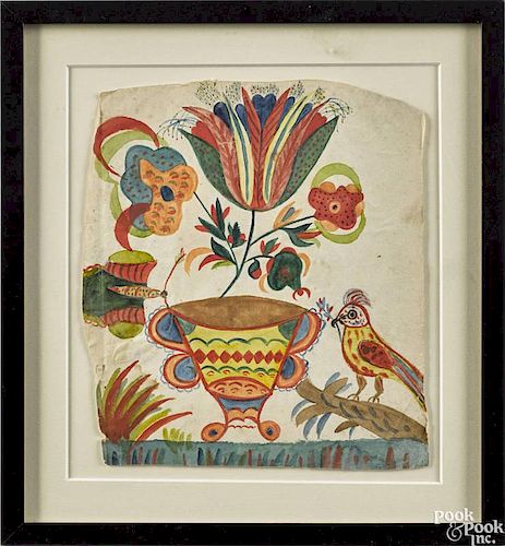 Two Pennsylvania watercolor on paper drawings, late 19th c., one with an urn filled with flowers