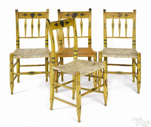 Set of four Pennsylvania or Maryland painted arrowback side chairs, ca. 1835