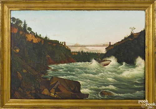 American oil on canvas river scene depicting the Maid of the Mist on the Niagara River