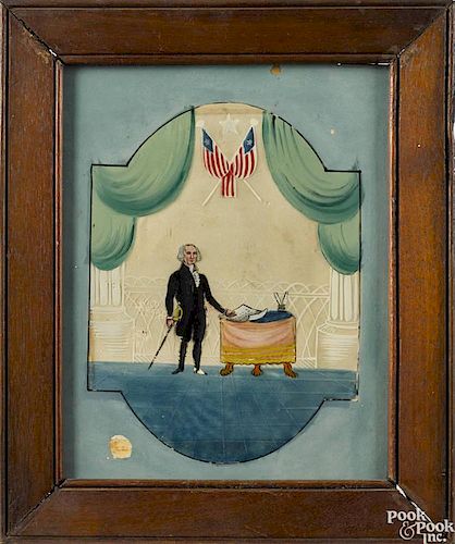 Reverse painting on glass of George Washington, late 19th c.