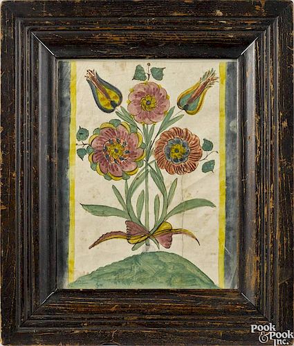 Two Pennsylvania watercolor on paper floral drawings, 19th c., one of a carnation plant