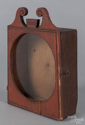 Stained pine watch hutch, late 19th c., retaining an old red surface, 13 1/4'' h., 8 3/4'' w.
