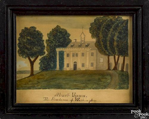 American watercolor view of Mount Vernon The Residence of Washington, 19th c., 5 3/4'' x 7 3/4''.