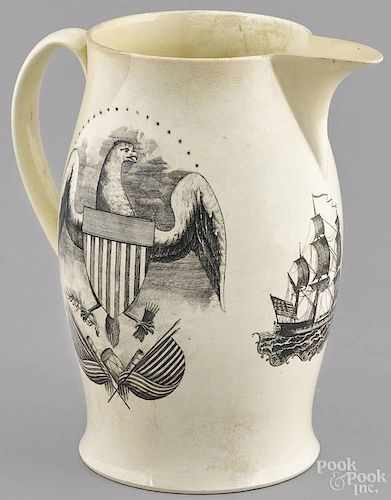 Liverpool Herculaneum pitcher, dated 1797-1798, with transfer decoration of an American eagle