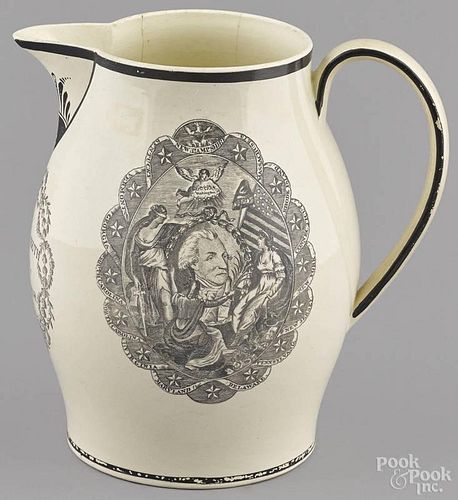 Liverpool Herculaneum pitcher, dated 1818, decorated with a bust of Benjamin Franklin