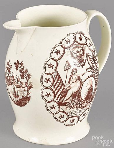 Liverpool Herculaneum earthenware pitcher, early 19th c., with mulberry transfer decoration