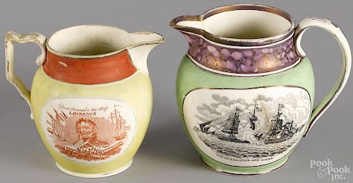 Two English creamware pitchers of naval interest, early 19th c.