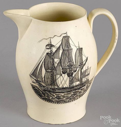 Liverpool Herculaneum earthenware pitcher, early 19th c., with transfer decoration of an American